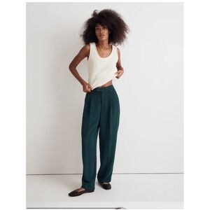 Madewell Rosedale High-Rise Straight Pants Crepe Pleated Emerald Green Size 10